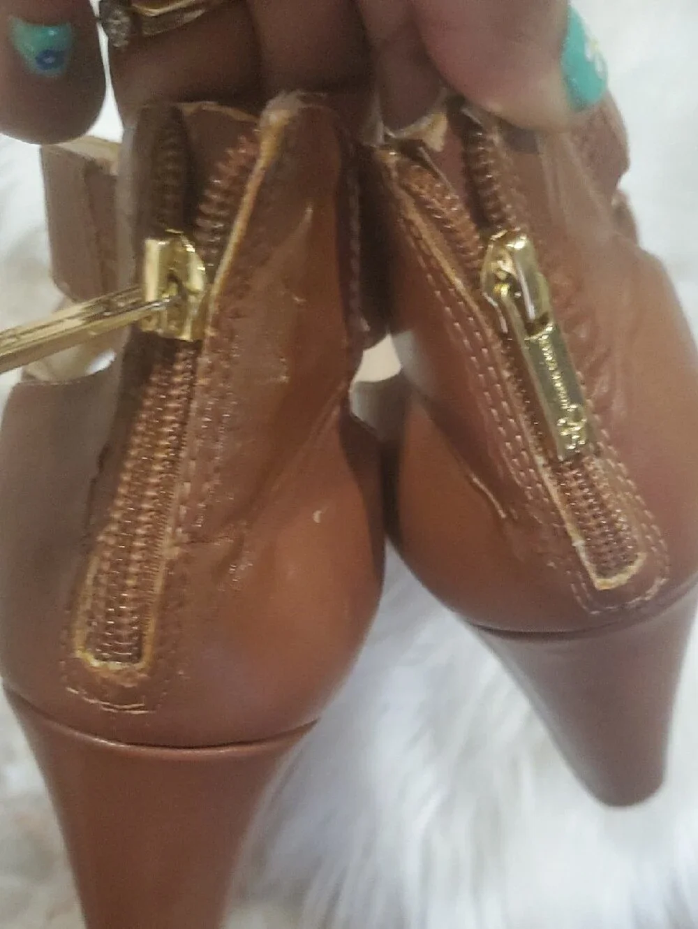 Jessica Simpson Brown Leather Crisscross Strap Wedge Heels Size 9 - Picture 12 of 15